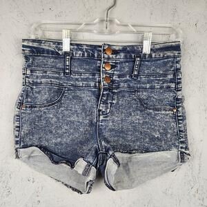 Refuge Jean Shorts Womens 8 Blue High Rise Denim Cuffed Button Fly Acid Wash Y2k